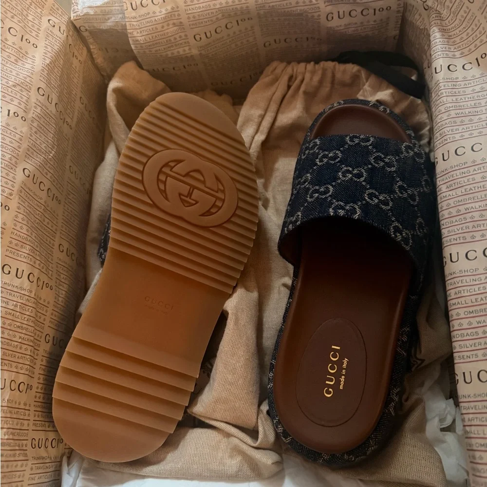 Gucci Women's Dark Blue Monogram Slide Sandals - Picture 2 of 5
